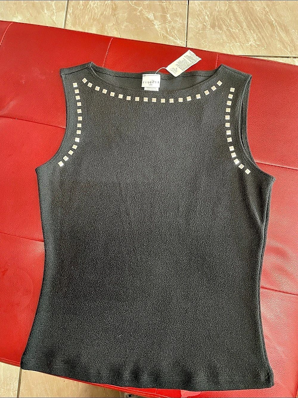 Liz Claiborne Embellished Neckline Tank Top in Black Size Medium NWT